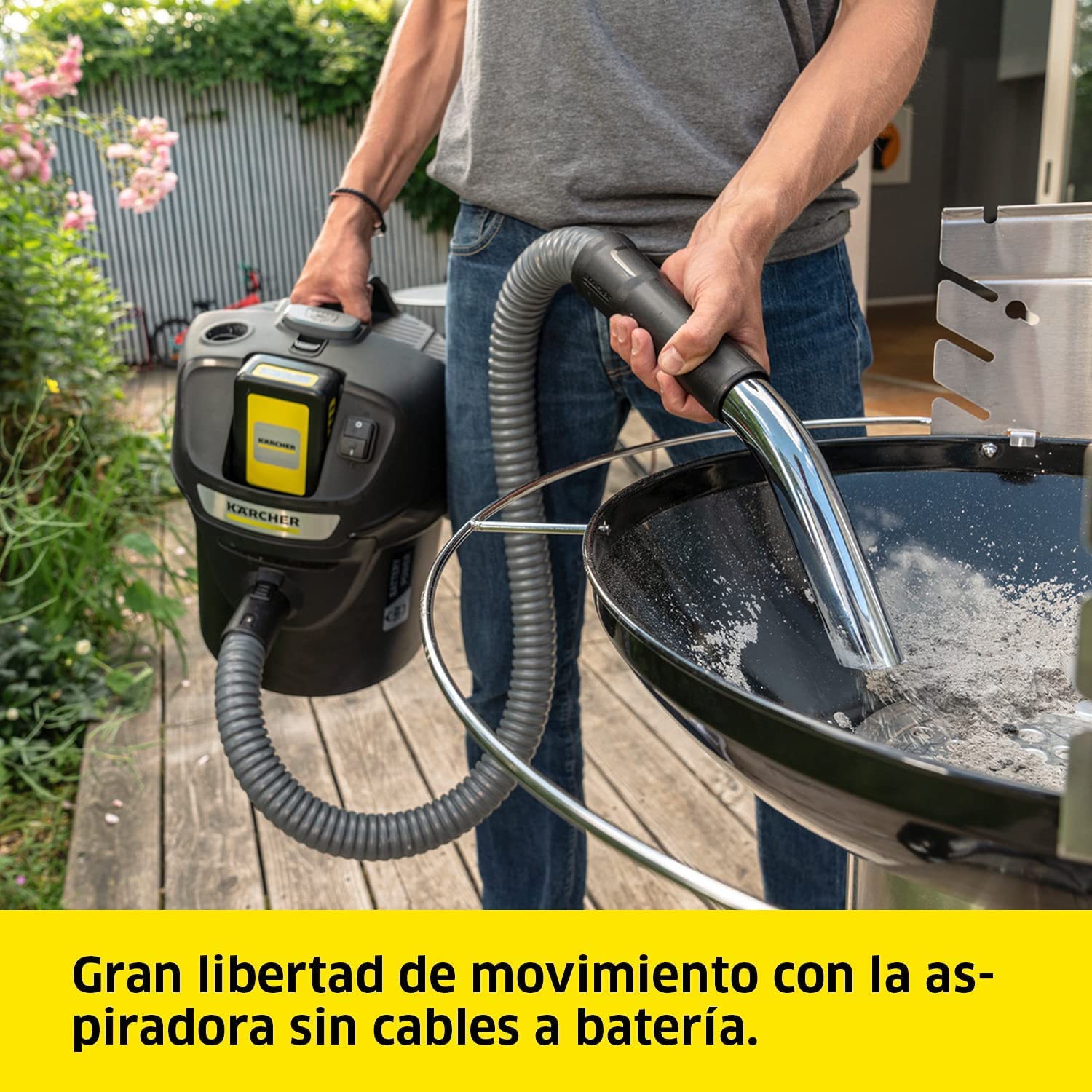 KÄRCHER 18 V Aspirador de Cenizas y Polvo AD 2 Battery, Material ignífugo, filtros de una Pieza, Manguera, depósito: 14 l, Potencia: 230 W, Compatible con batería 18 V, batería no Incl.