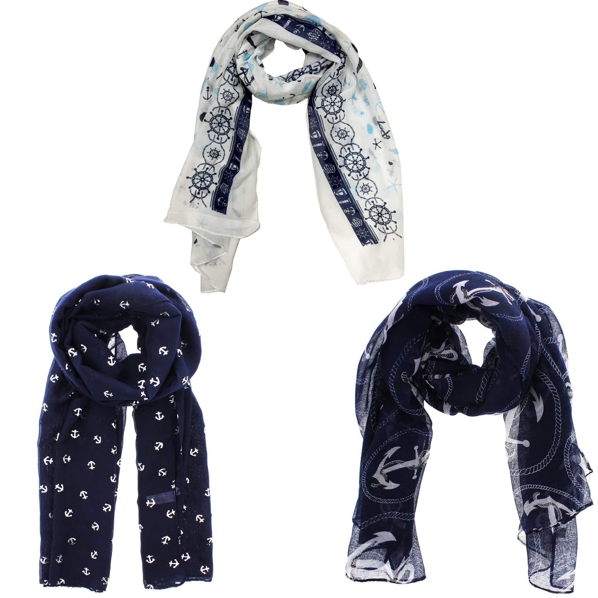 Zac's Alter Ego Women's Multicoloured Set Of 3 Lightweight Assorted Colour Anchor Print Scarves