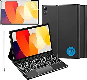 Capa com Teclado para Redmi Pad SE 11' com Mouse Touchpad e Compartimento para Caneta + Película Paperlike para Redmi Pad SE + Caneta Precision - FD Acessórios (Kit Capa + Película + Caneta)