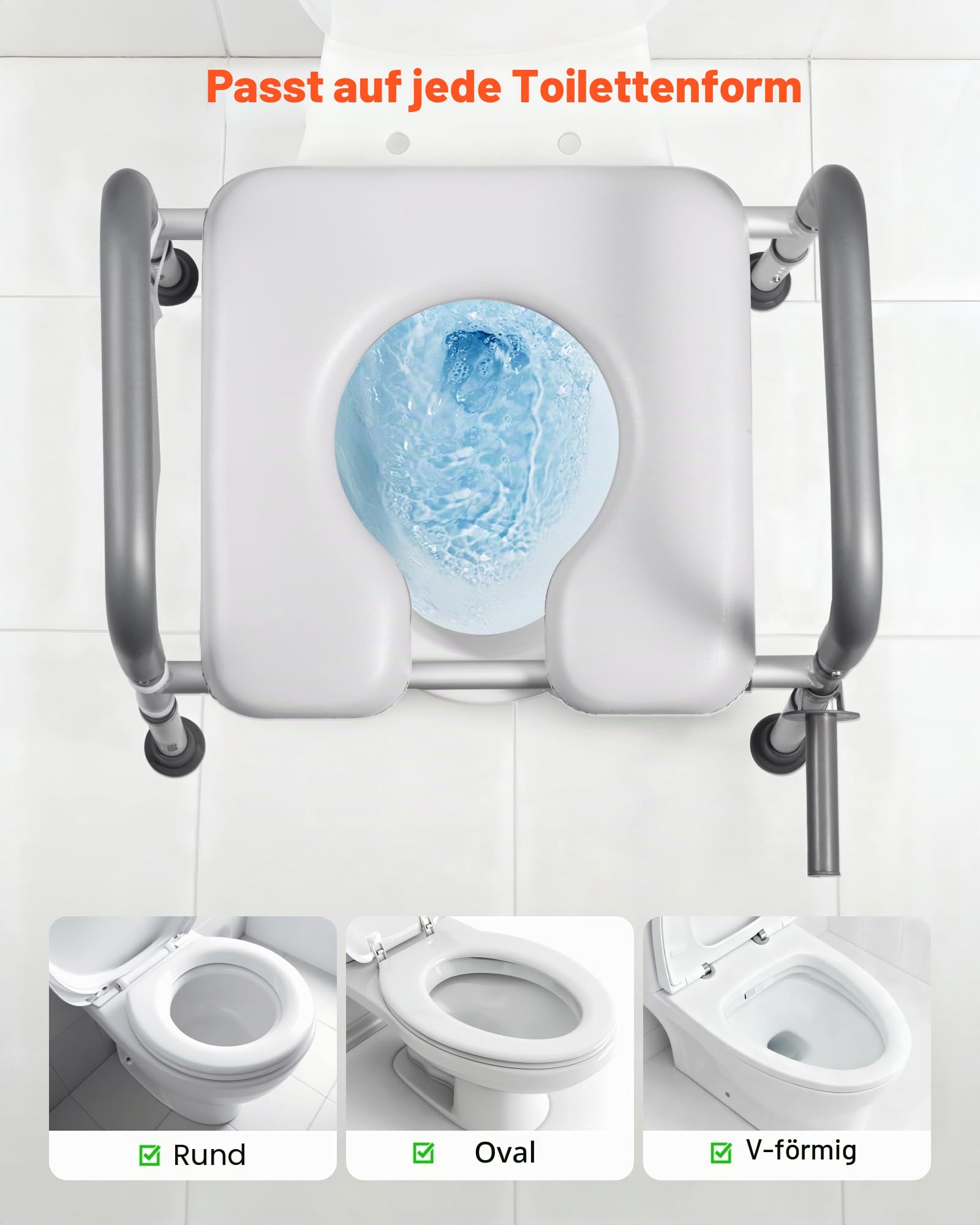 VEVOR Toilettensitzerhöhung Toilettenerhöhung (verstellbare Höhe & Breite) mit Armlehnen & 181 kg Tragkraft & 4 Beinen, erhöhter Toilettensitz für ältere Menschen Senioren Behinderte Schwangere