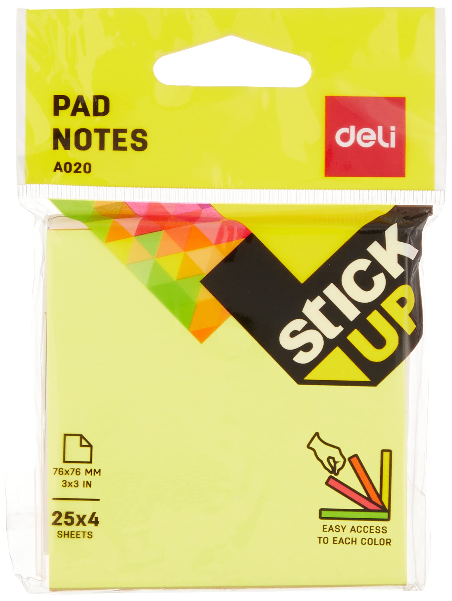 Deli Bloc de notas adhesivas EA02002, 100 hojas, 76 x 76 mm, multicolor
