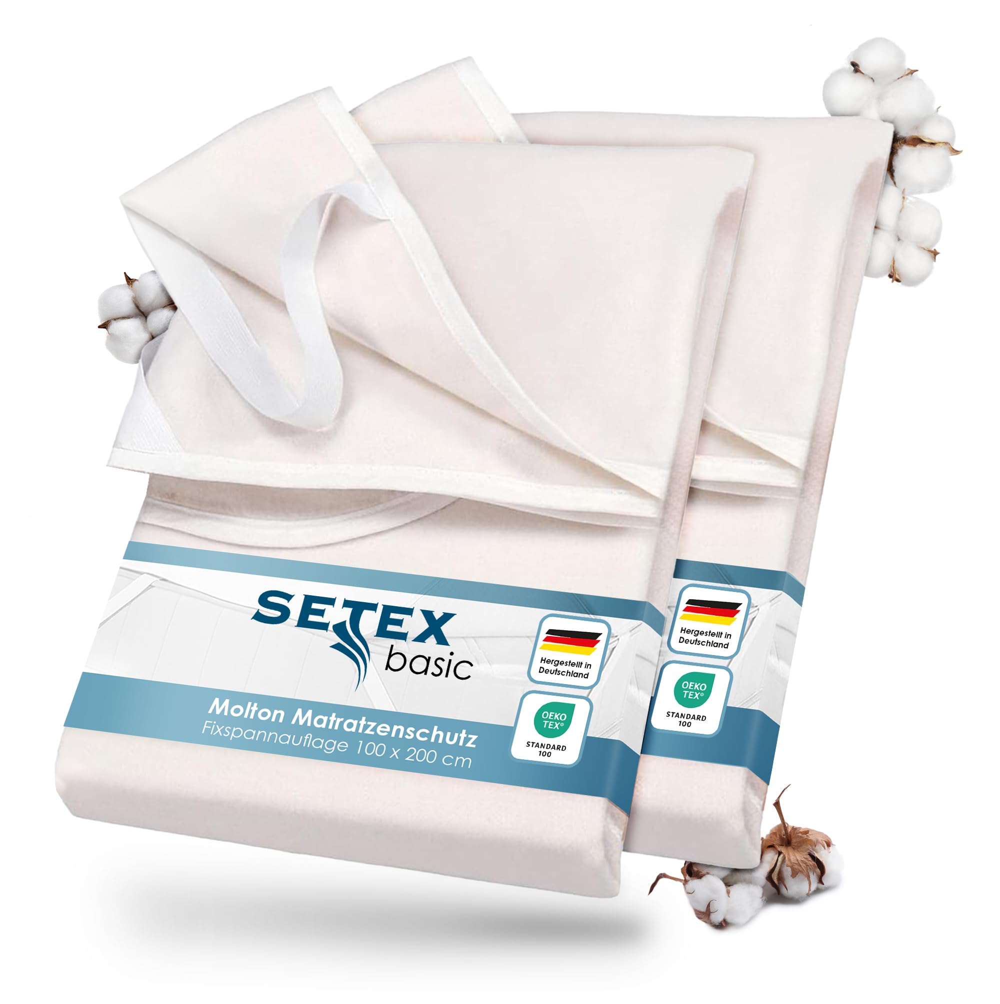 SETEX – 2x Molton Matratzenschoner 100x200 Doppelset – Matratzenauflage für Bettmatratzen 15-22cm Höhe – Matratzenschutz Fixspannauflage mit Eckgummis – STANDARD 100 by OEKO-TEX geprüft & zertifiziert