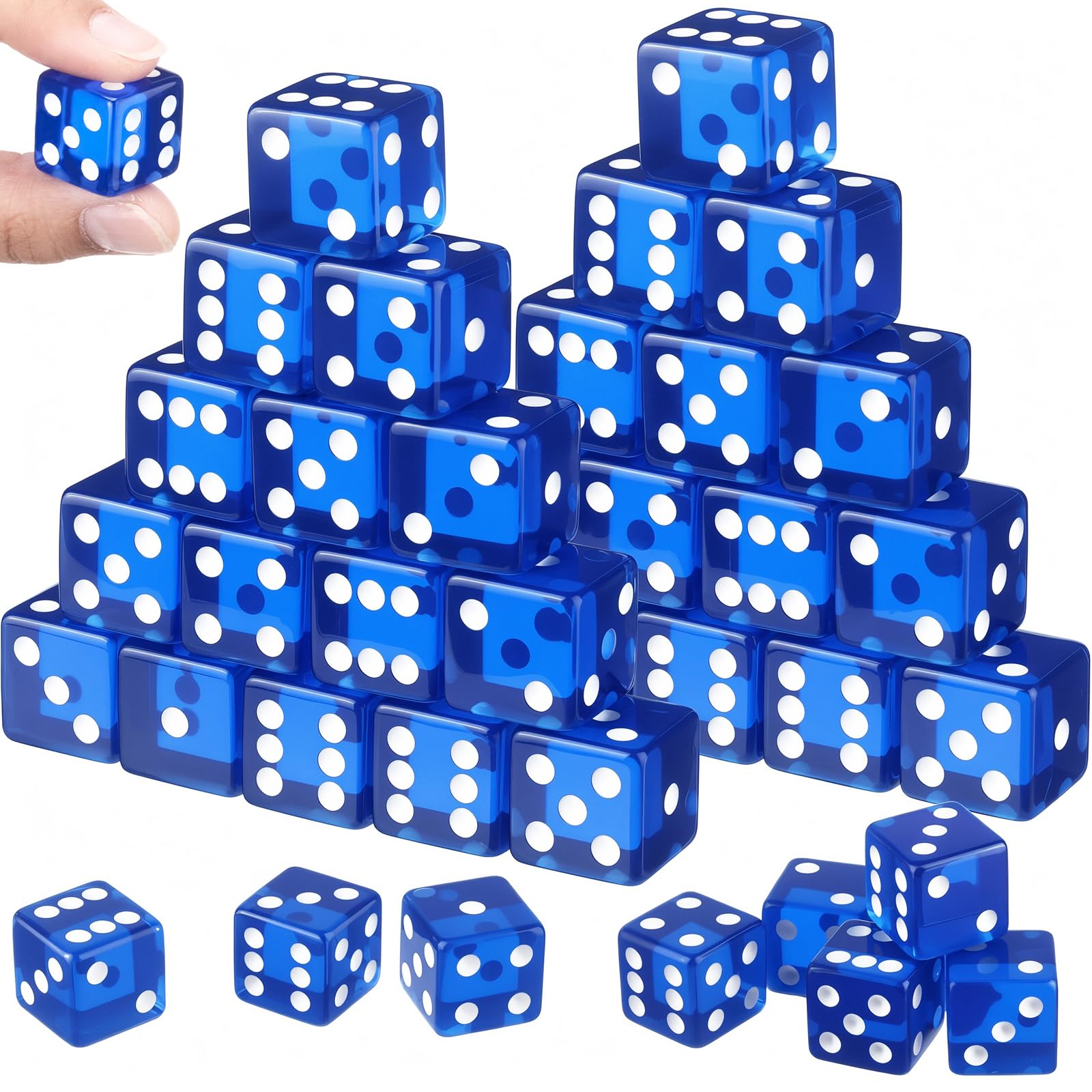 Set De 10 Dados De Casino Translúcidos Azules | Tamaño 19 Mm | Cantos Afilados | Estilo Profesional | Ideal Para Juegos De Mesa Y Colección