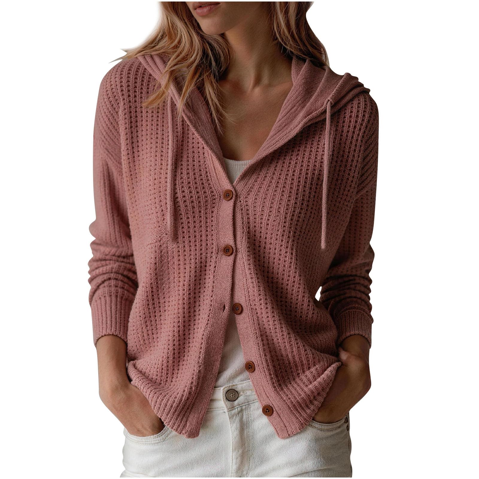 Gilet Femme à Boutons en Maille, Modèle Uni, Manches Longues, Design Épuré