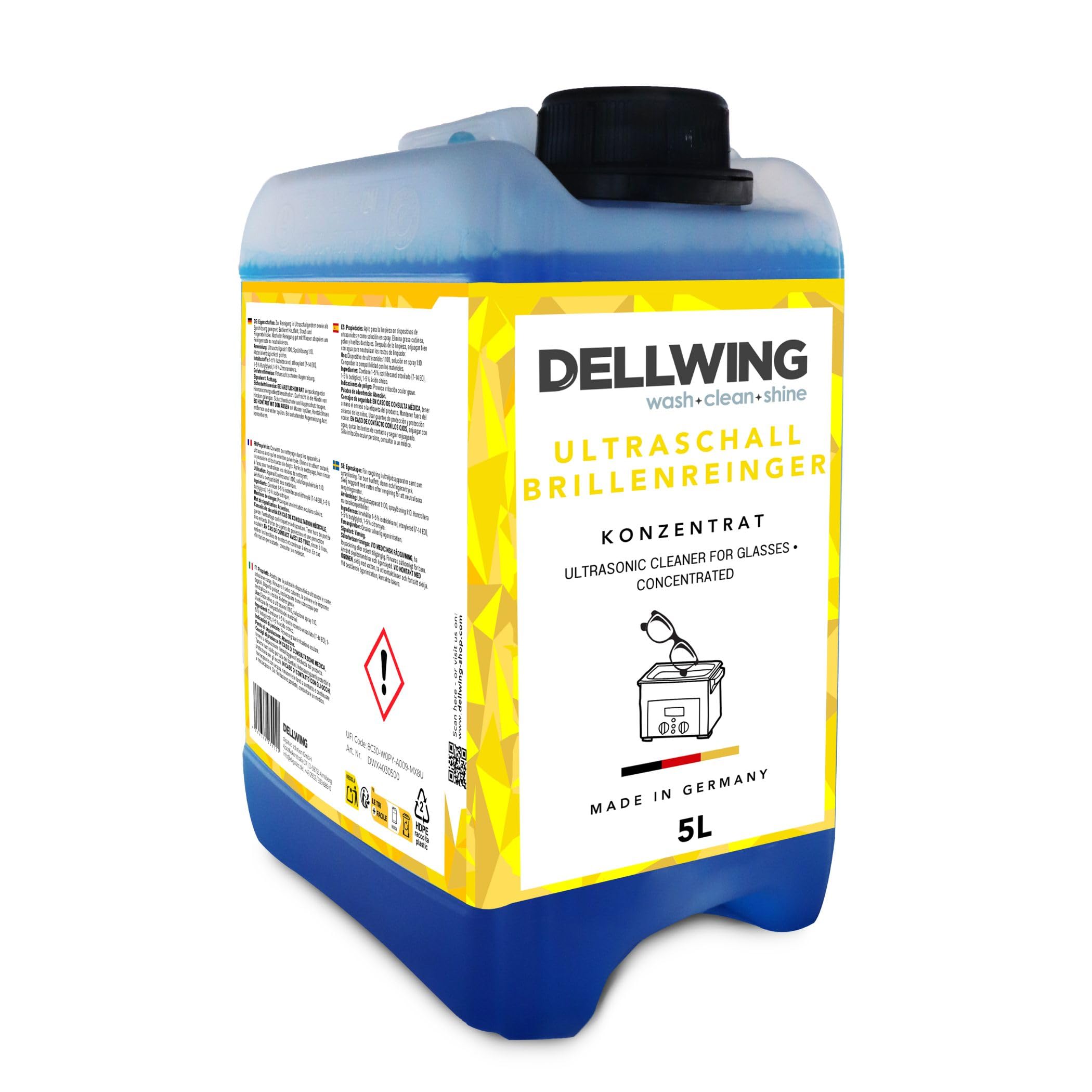 Dellwing Brillenreiniger 5 l, Konzentrat für Ultraschallgeräte, Reinigungsmittel für Brillen, Made in Germany