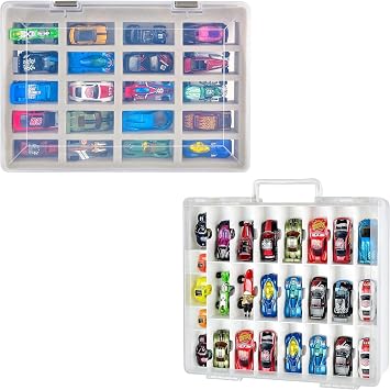 FULLCASE Toys Organizer Storage Compatible with Hot Wheels Car, Display Carrying Holder with 4 Size of Slots Box Only - 2 Pack