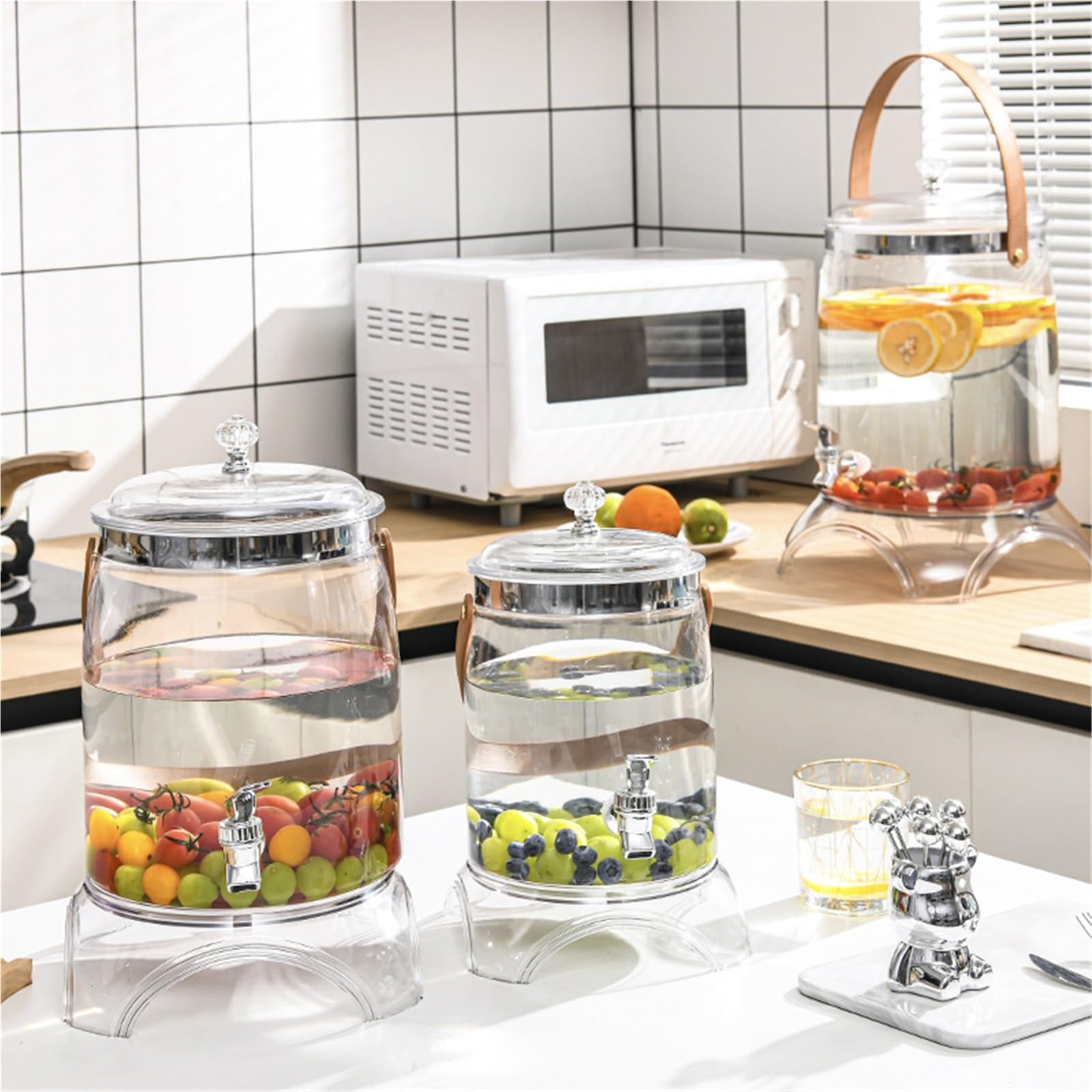 distributeurs de boissons Distributeur de boissons avec support Distributeurs de boissons en plastique avec robinet en acier inoxydable - Boissons à l'eau verre(10L)