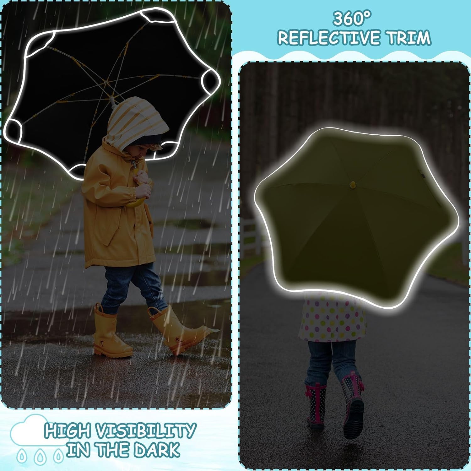 ODAWA Kids Umbrellas for Rain, Pale Violet Red Kid Umbrellas Windproof UV Protection Classic Stick Umbrellas