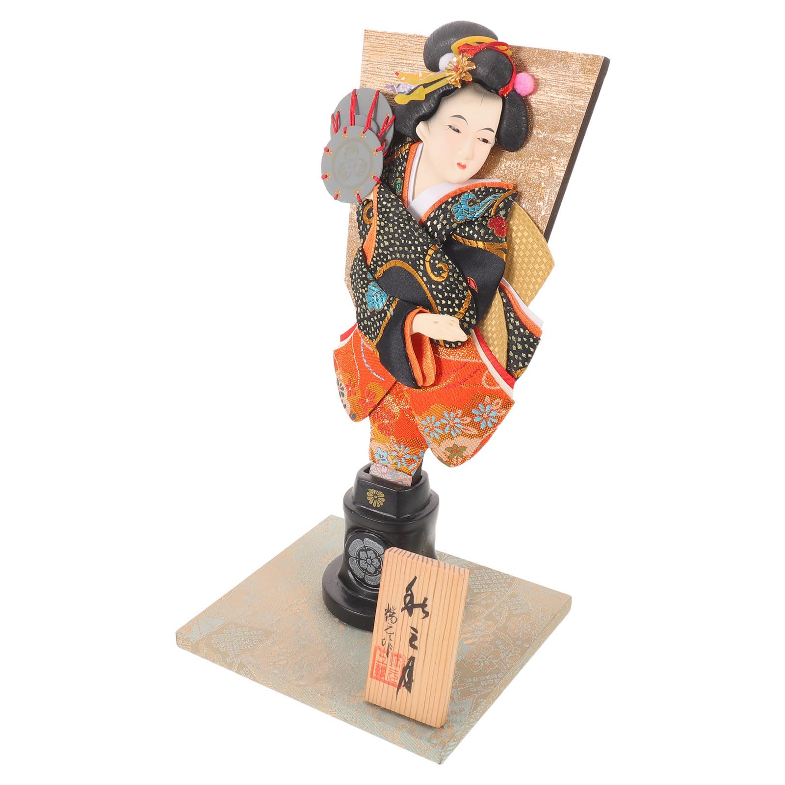 Mipcase Japanische Kabuki Mädchenpuppe 35cm aus Gewebe und Holz, Vintage