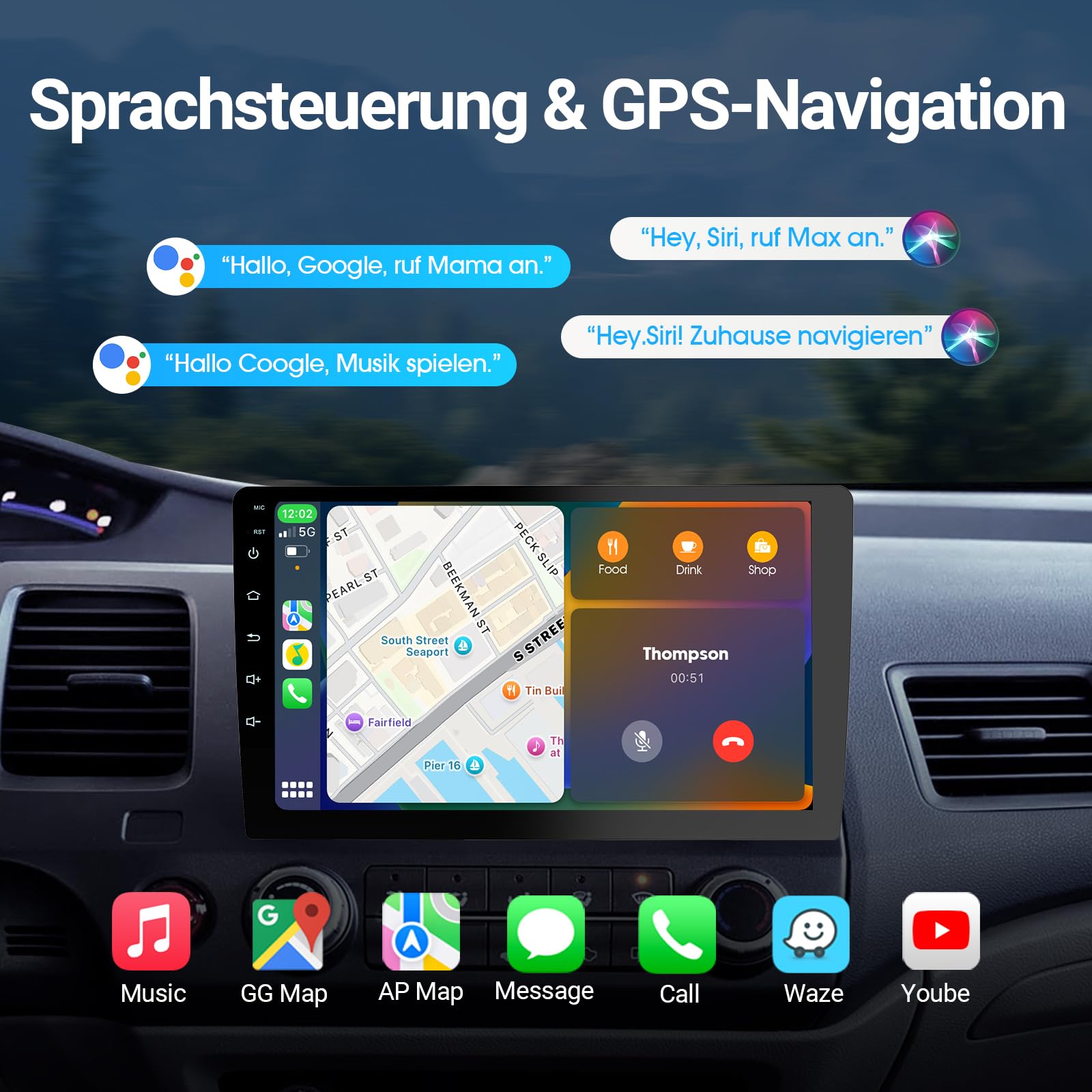 Haudio Autoradio 2 DIN Kompatibel mit Apple Carplay & Android Auto, 9 Zoll Touchscreen Autoradio mit Rückfahrkamera,GPS,Mirror Link, Sprachsteuerung, SWC/FM/AM, 25 Sets UI für alle Fahrzeuge -2+64 GB