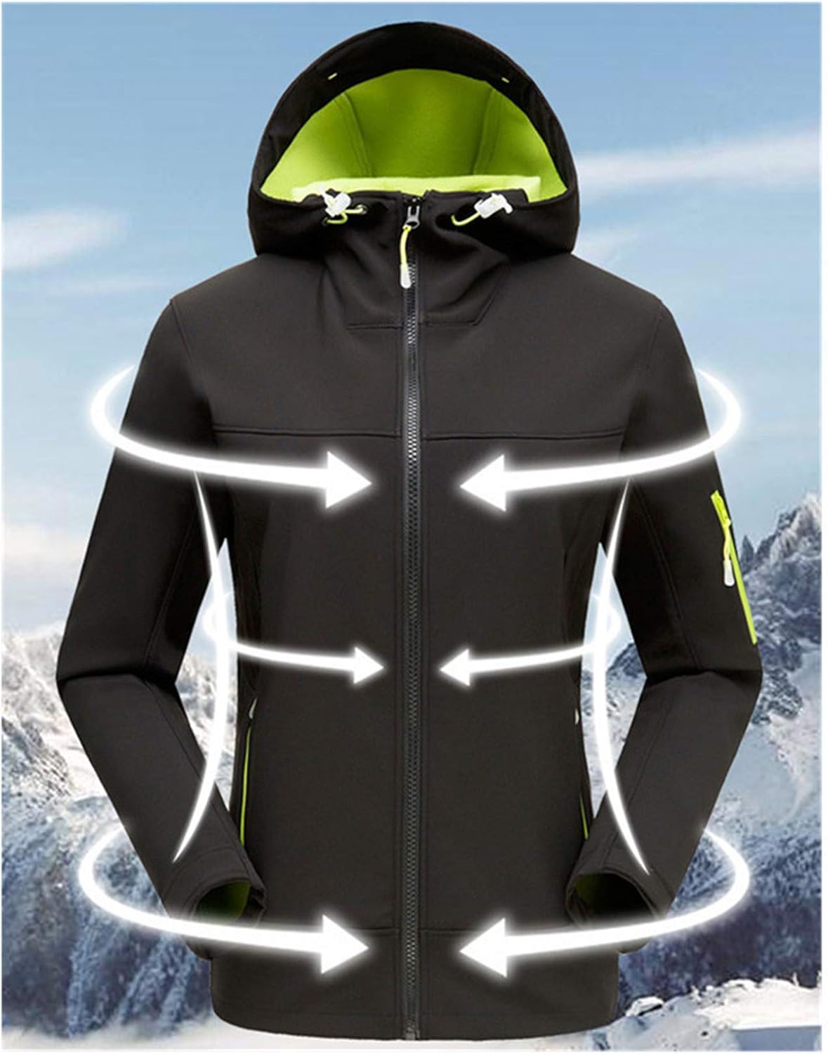 Andongnywell Men Women Winter Jacket Windbreaker Coats Plus Velvet Soft Shell Outdoor Windproof and Warm Coat (Black,Small)
