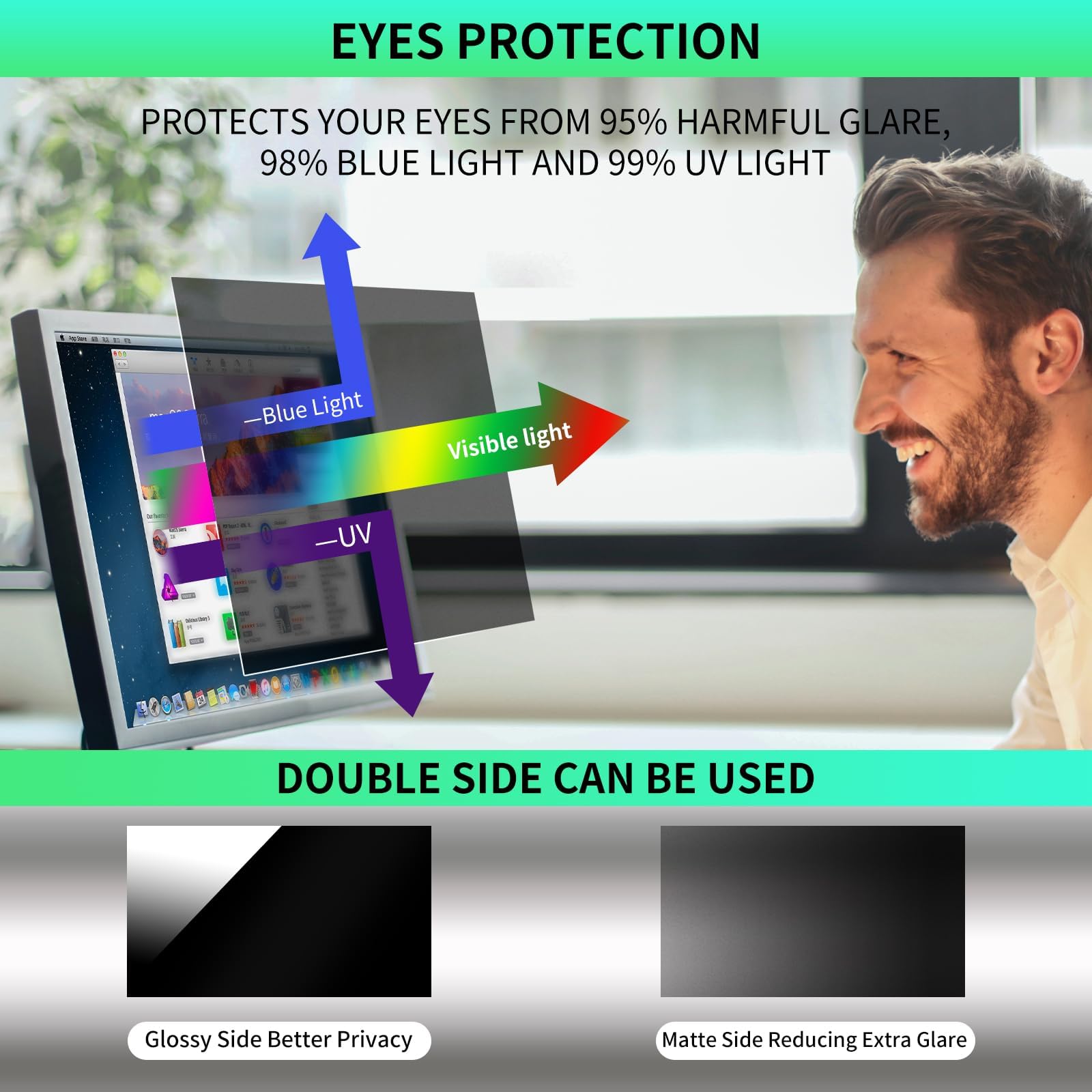 Protector de pantalla para Computadora de Escritorio de 27 Pulgadas con Relación de Aspecto 16:9, Anti Luz Azul y Antideslumbrante, Filtro de Privacidad de Rápida Fijación