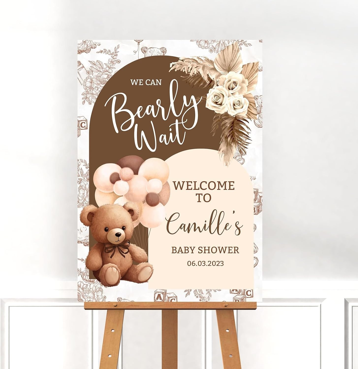 We Can Bearly Wait Sign For Backdrop - Teddy Bear UK