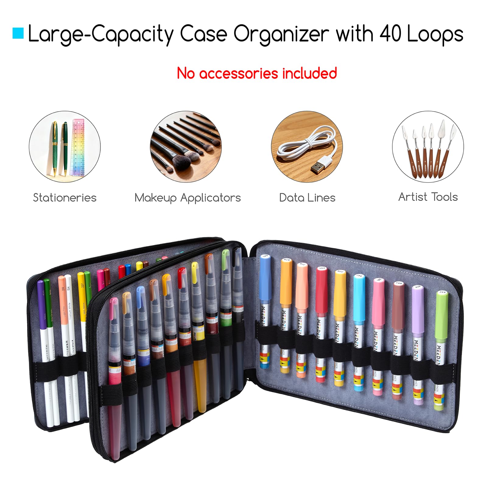 MEEDEN Trousse de rangement pour marqueurs et crayons : pochette en cuir synthétique de qualité supérieure doublée de velours soyeux – Trousse de grande capacité pour stylos plume et stylos roller
