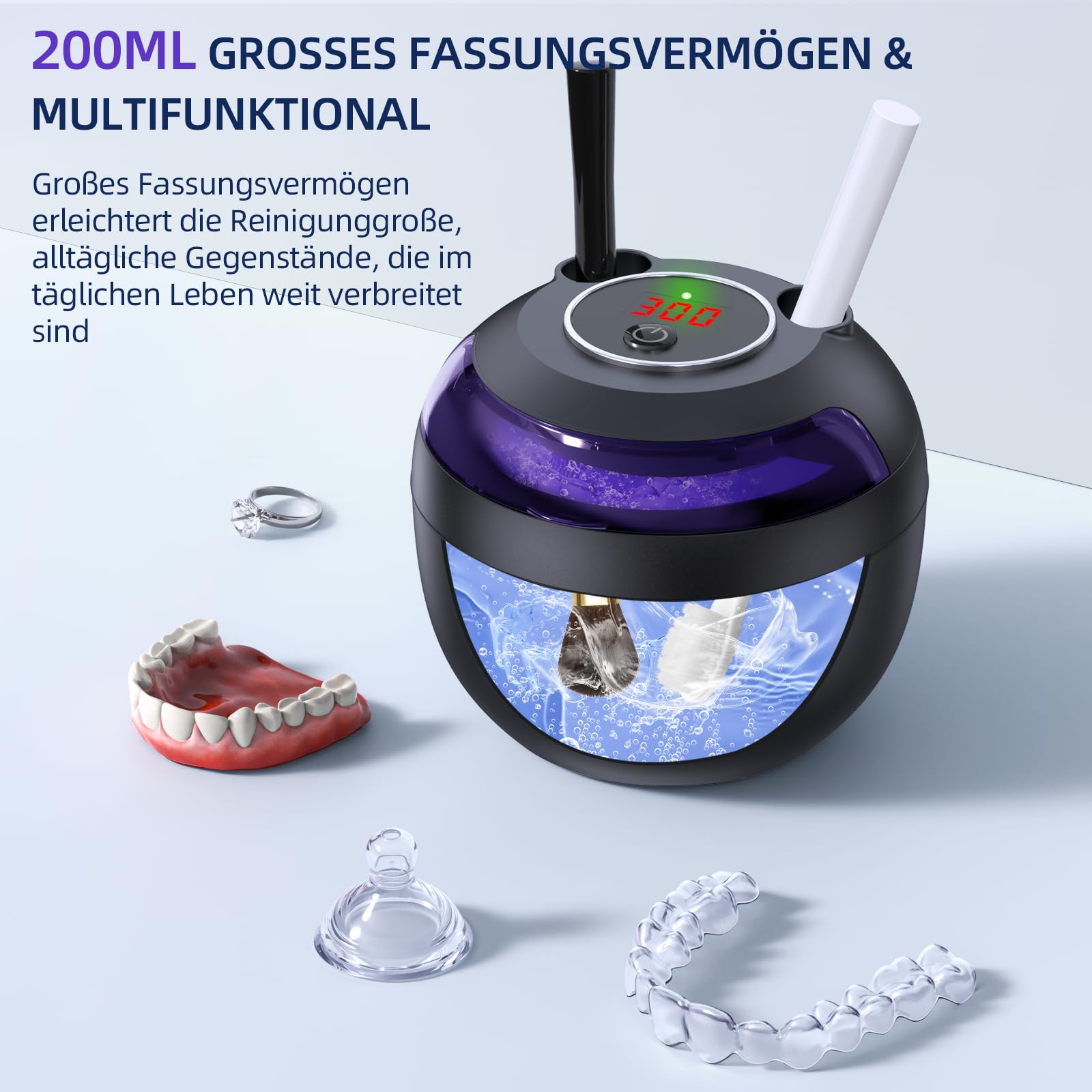 Dispositivo di pulizia ad ultrasuoni, 45 kHz, detergente ultrasonic per protesi, retainer, allineatori, protesi, testina dello spazzolino da denti, gioielli