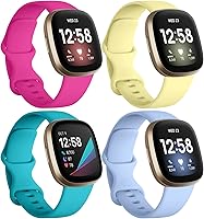 Vista 12 de Dirrelo Paquete de 4 bandas compatibles con Fitbit Sense y Fitbit Versa 3 para mujeres y hombres, correa deportiva suave de poliuretano