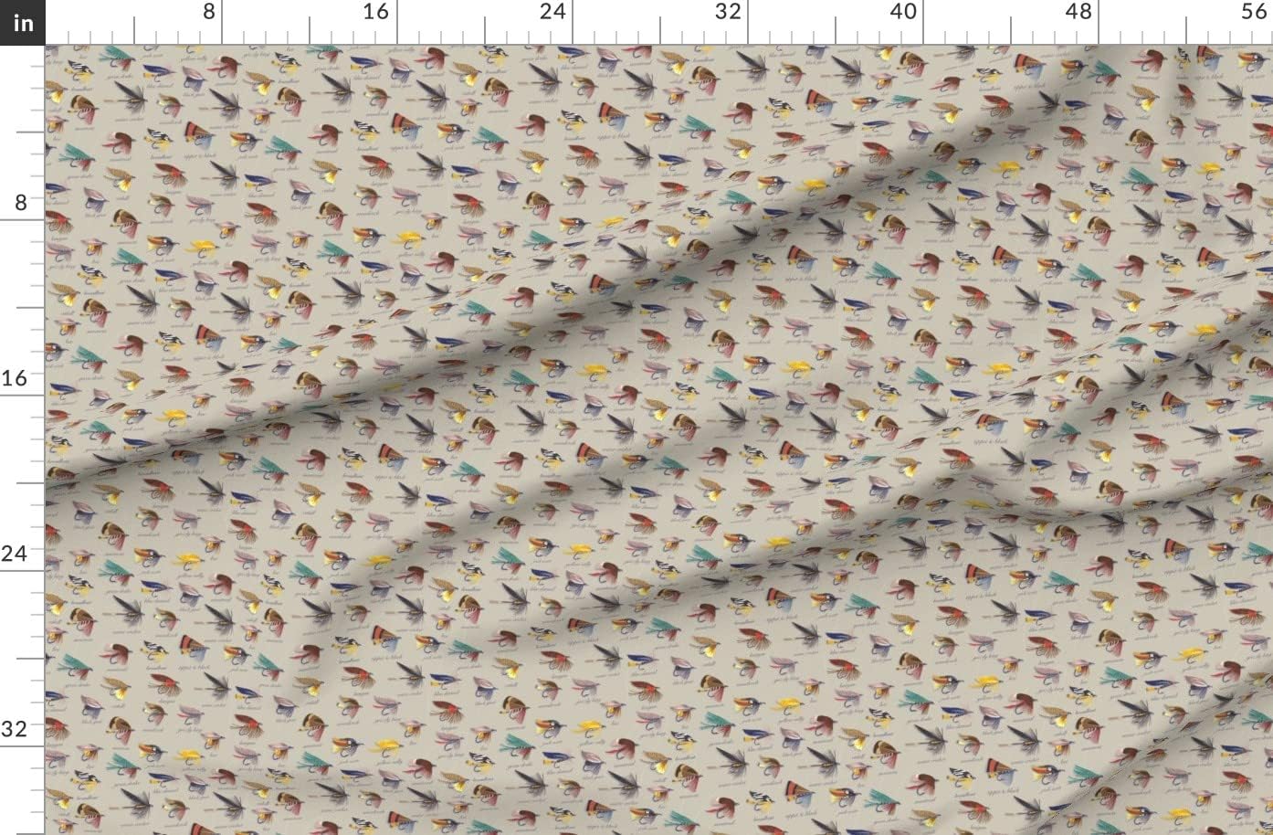 Spoonflower Fabric - Trout Small Scale Tan Sports Fly Fishing Masculine Recreation Printed on Organic Cotton Sateen Fabric by The Yard - Sewing Quilting Apparel Home Decor