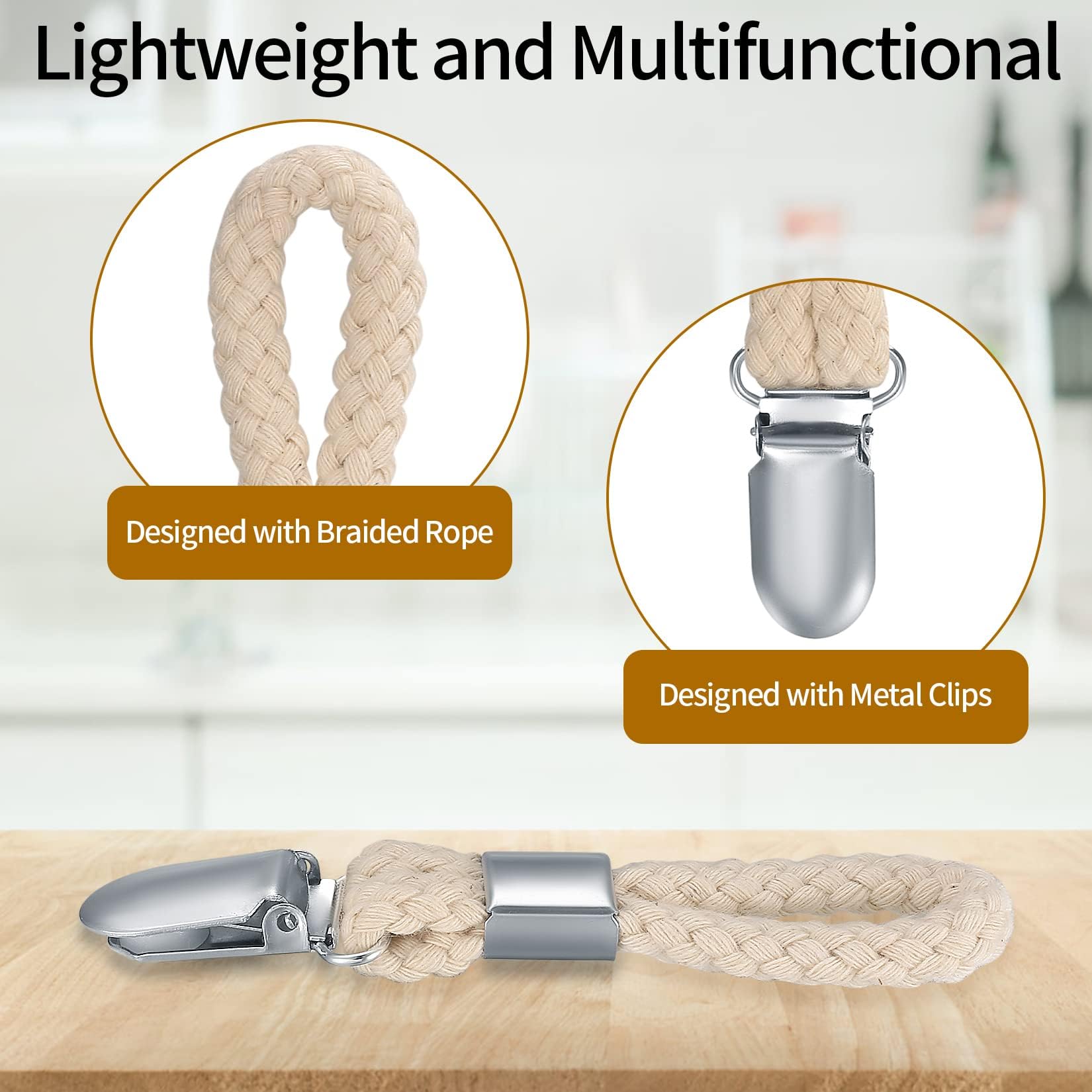 4 Ganci Asciugamani Beige E Marrone - Clip Per Strofinacci Da Cucina Fino A 1kg