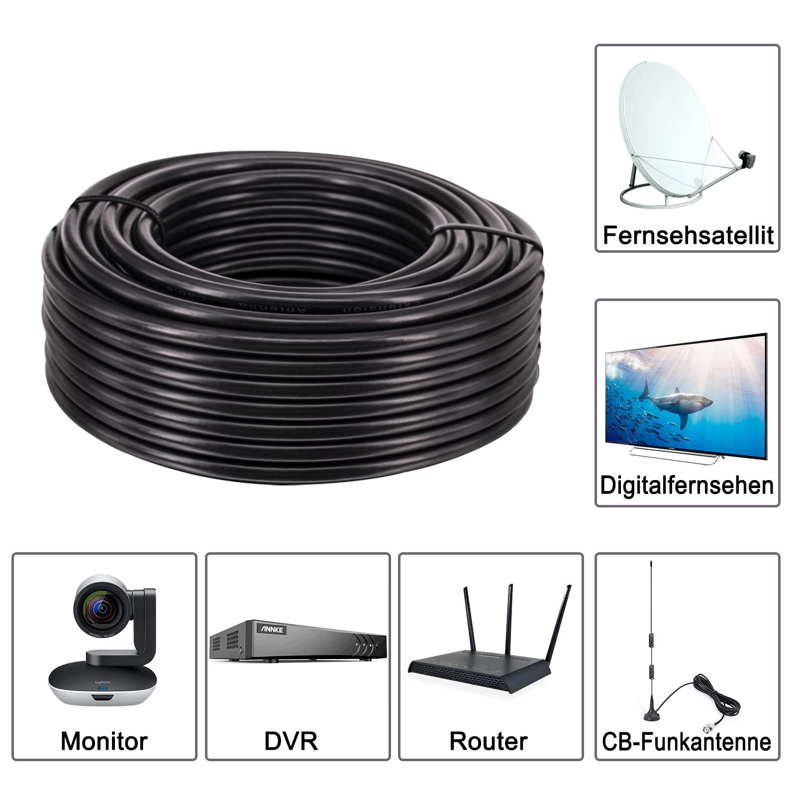 50M RG58 Cable 50 Ohm Baja Pérdida para Antena