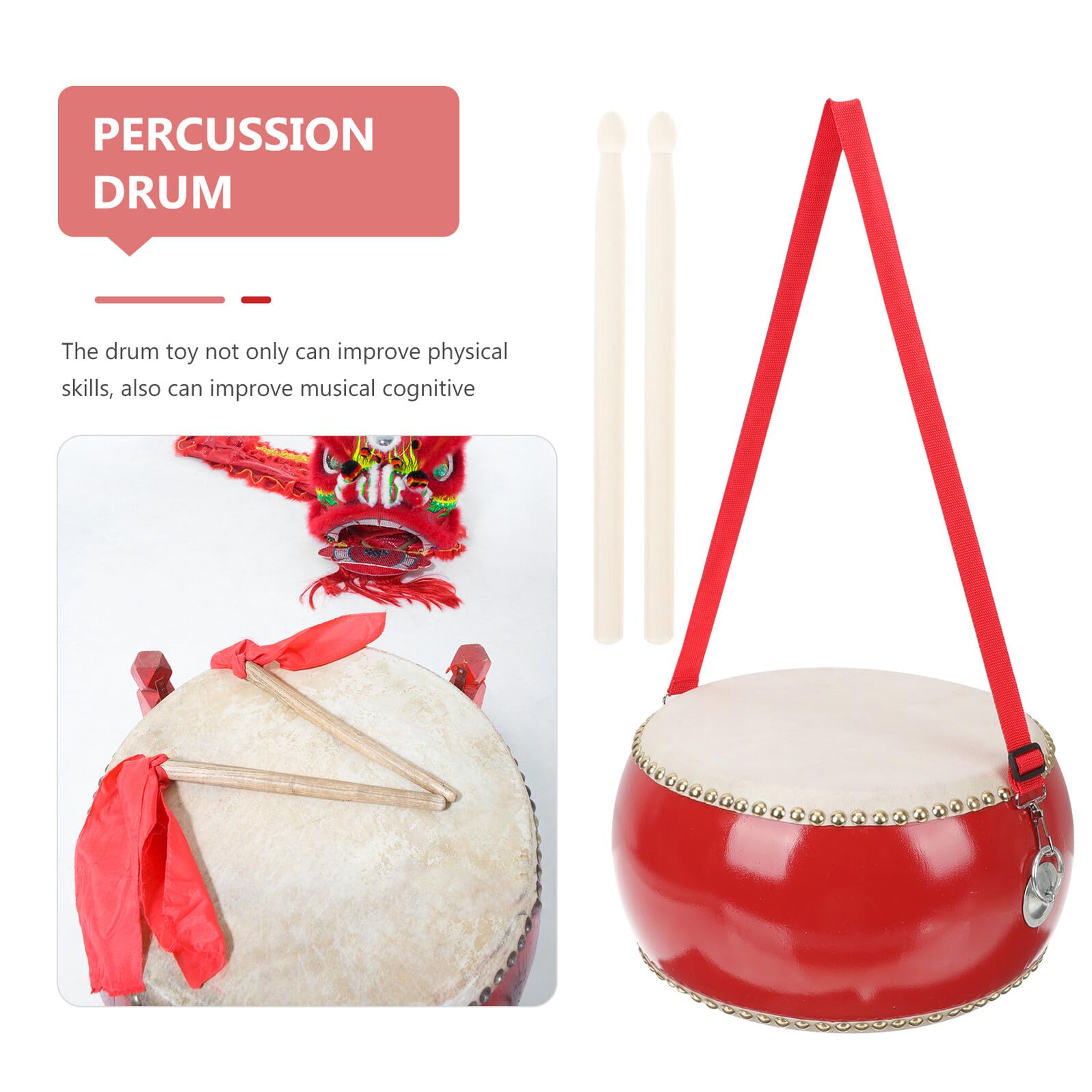 Juego de Tambores de Percusión para Niños con Parche de Cuero y Madera, Incluye Baquetas, Duradero y Adecuado para Fiestas y Educación Musical Estilo Aleatorio