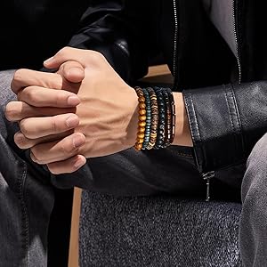 Amazon.com: JAVMOO Wooden Beads Bracelet for Men Leather Wrap Hemp