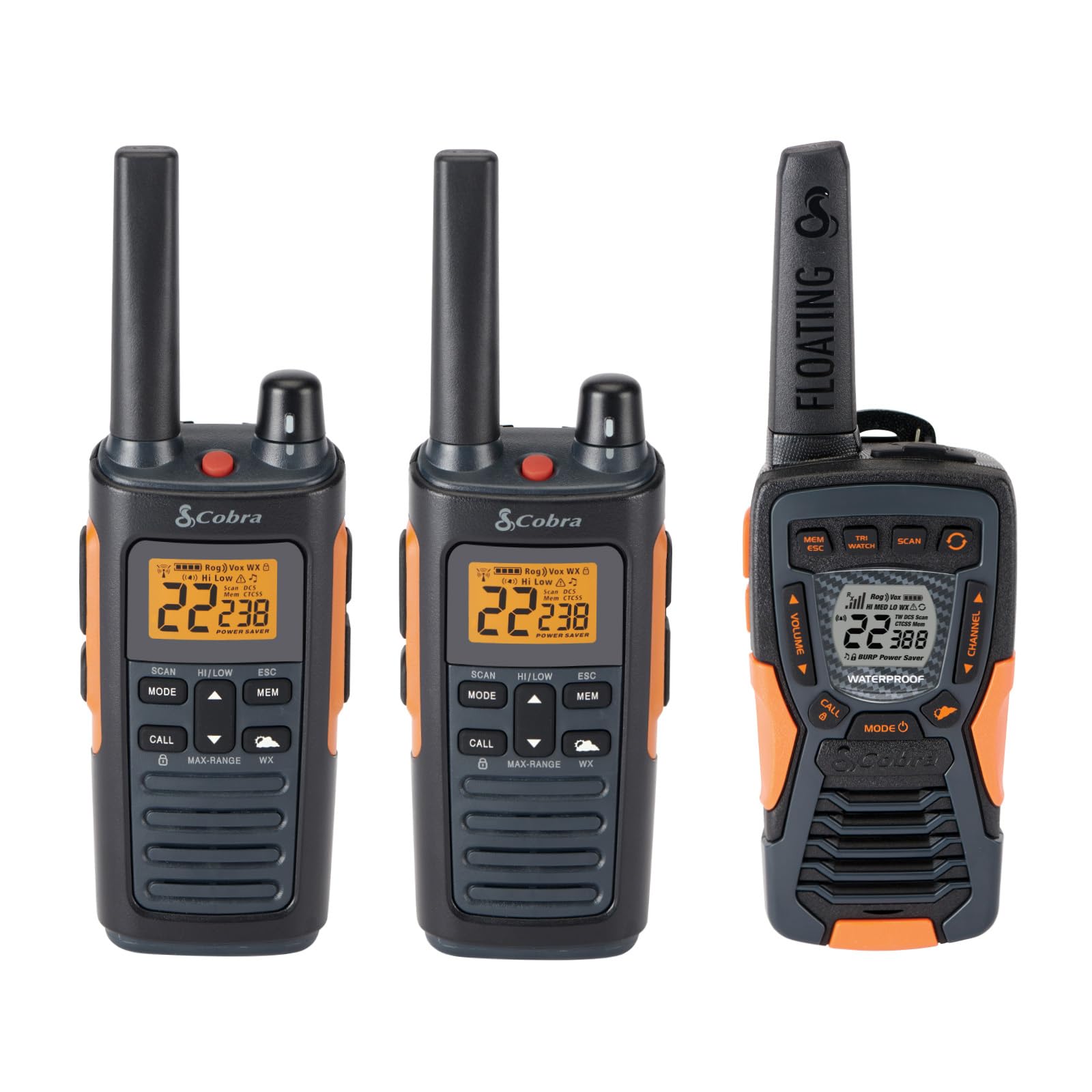 Bundle of Cobra RX680 Walkie Talkies (2-Pack) + Cobra ACXT1037R FLT Floating Walkie Talkie (1 Pack)