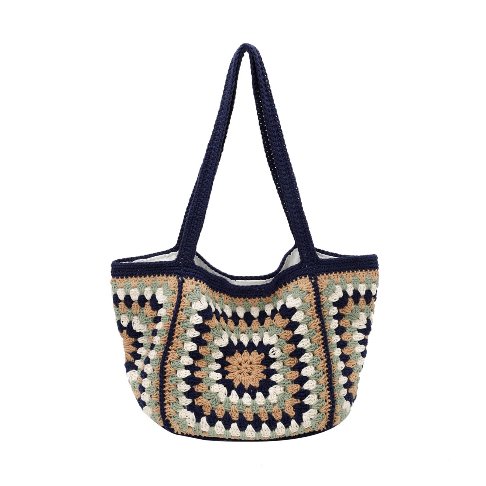 borsa donna estiva Borsa in tessuto lavorato a maglia scavata in stile coreano a tracolla etnica intrecciata for vacanze in tinta unita all'uncinetto