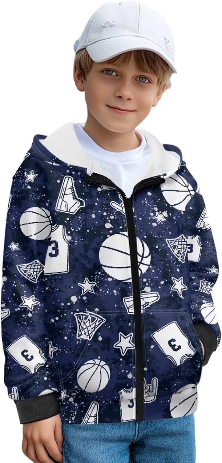Hoodie for Boys 6-13 Kids Zip Up Hoodie Black Sweatshirt with Pocket Long Sleeve Warm Fleece Jacket for Fall Winter