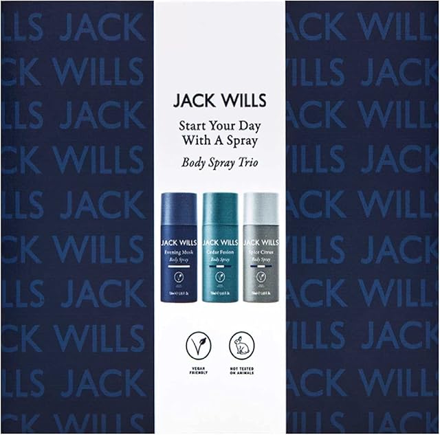 Jack Wills Body Spray Trio - Start Your Day Gift Set for Fathers Day, Christmas Stocking Fillers, Mens Secret Santa Gifts, Birthday Gift for Him with Unique Topline Thank You Card!