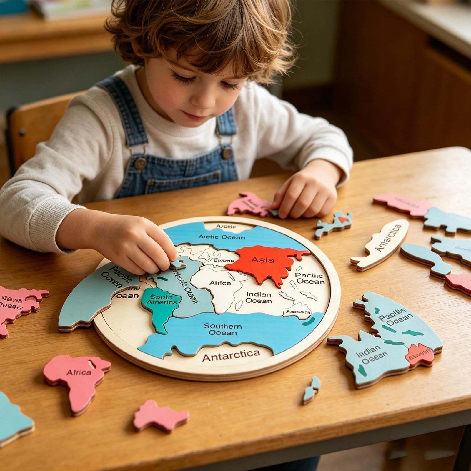 Puzzle Mundial para Niños Juguete Educativo de Madera de Continentes | Puzzle Colorido del Mapa del Mundo Para Niños, Preescolar, Guardería y Sala de Juegos