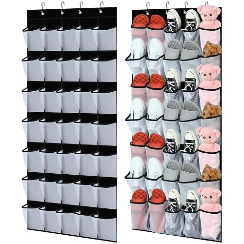 Windyun 2 Pcs 70 Large over The Door Shoe Organizer Hanging Shoe Rack for Closet Holder Black Mesh Pockets Back to School Behind Door Hanger Storage Nonslip for Home Room School Dorm, Each 35 Pockets