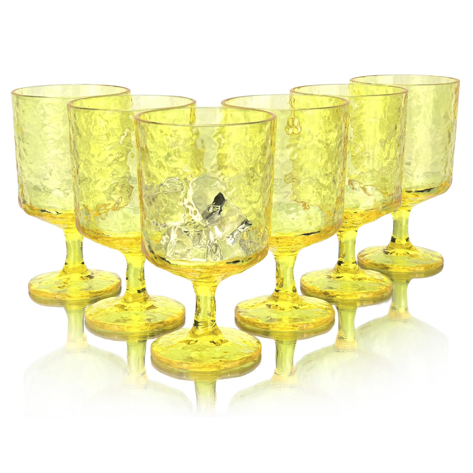 Juego de 6 copas de vino acrílicas iceberg de 325 ml, vaso de vino de tallo de plástico para fiestas multiusos, sin BPA y duradero (amarillo)