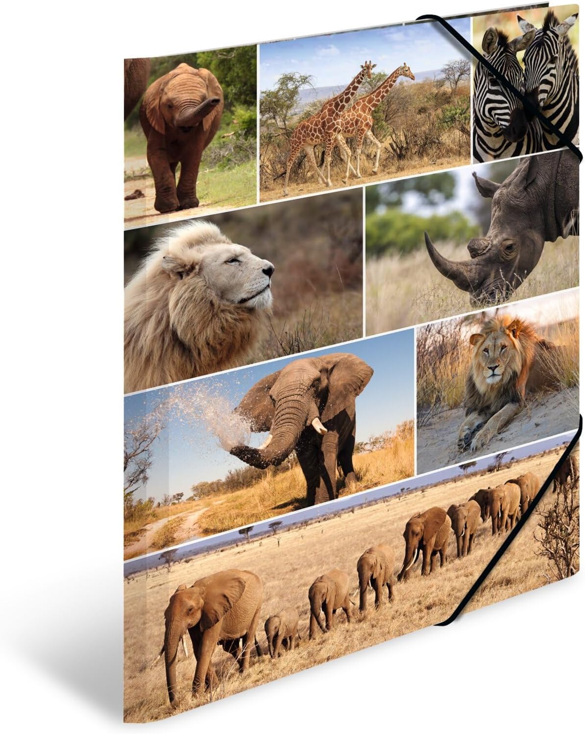 HERMA 19222 Sammelmappe DIN A3 Tiere Afrika, stabile Pappe, Ordnungsmappe mit farbig bedruckten Innenklappen und Gummizug, Zeichenmappe für Kinder, Mädchen und Jungen