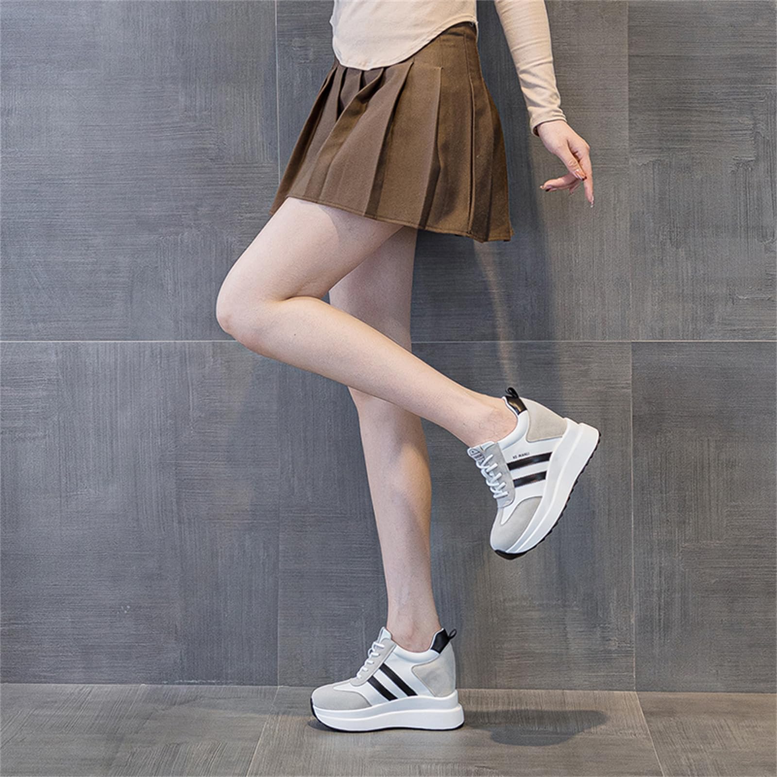 AONEGOLD Sneakers Zeppa Interna Donna Scarpe da Ginnastica Moda Pelle Alte Piattaforma Sportive Casual Scarpe Zeppa Interna con Tacco 10 cm