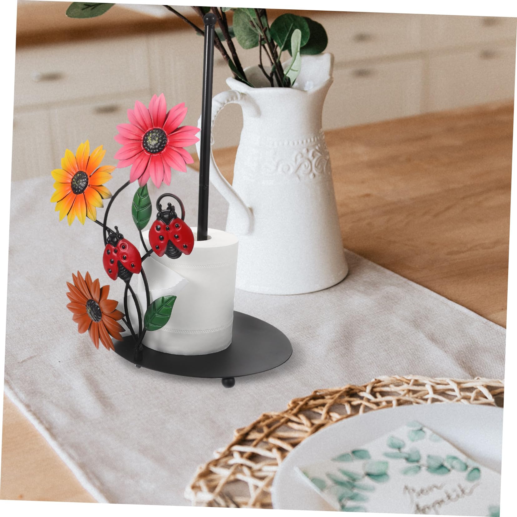 Tofficu Portarotolo da Cucina in Ferro a Girasole, Supporto in Piedi Decorativo per Rotolo di Carta, Stabile e Facile da Usare per Cucina e Tavolo