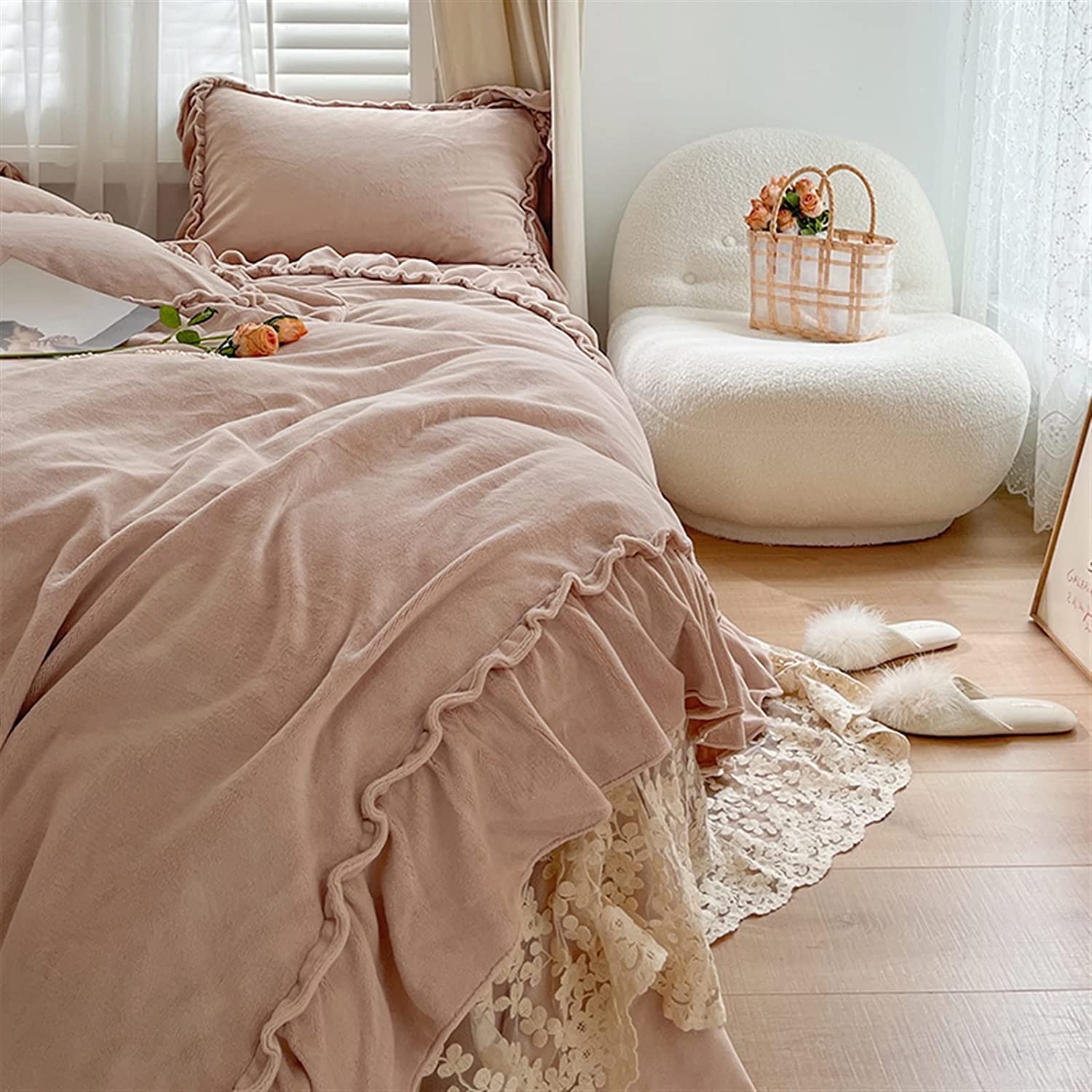 Amazon.co.jp: 布団カバーセット 4ピース ピンク フリル布団