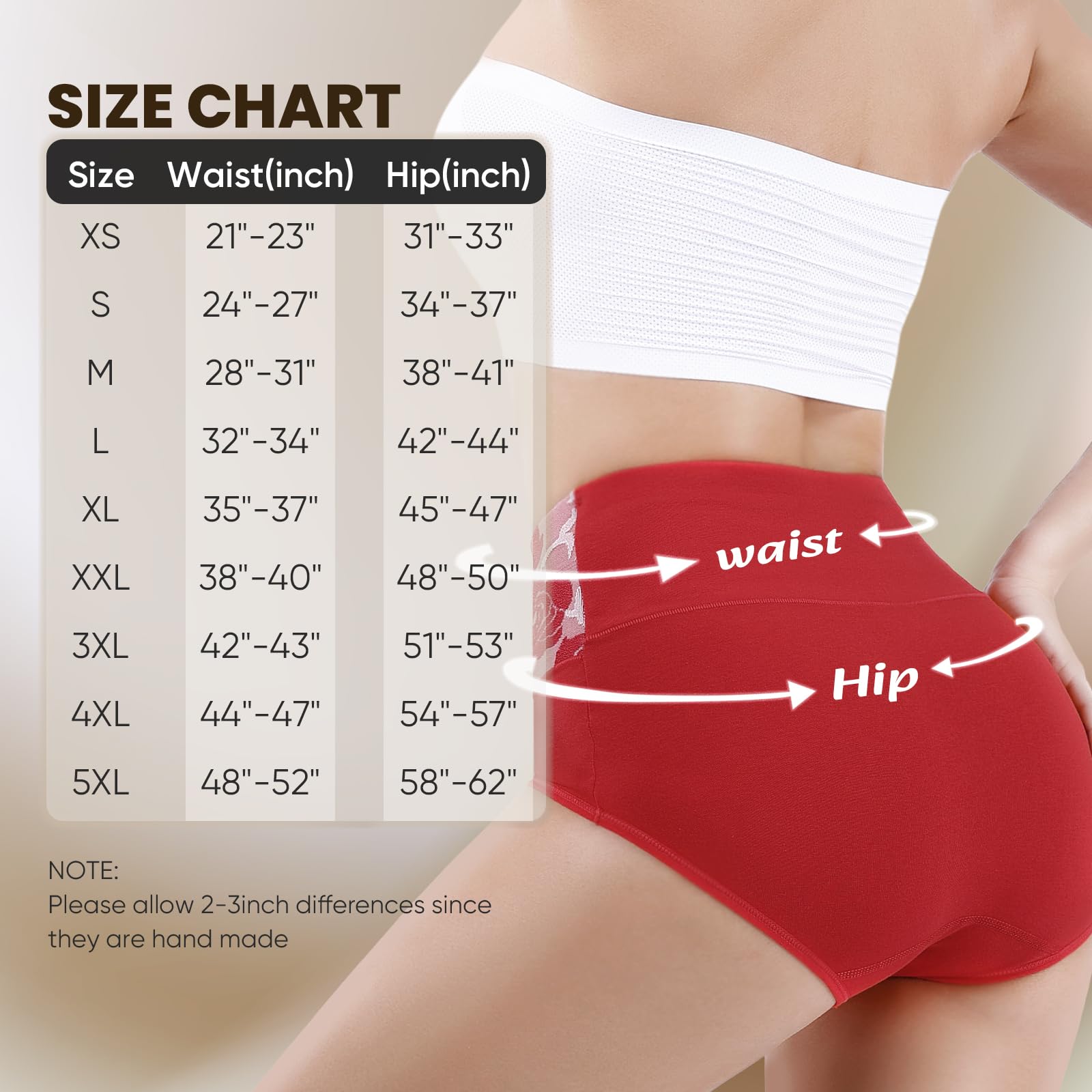 Honzadar Unterhosen Damen Baumwolle Hohe Taille Unterwäsche Stretch Bauchkontrolle Taillenslip,Mehrpack.