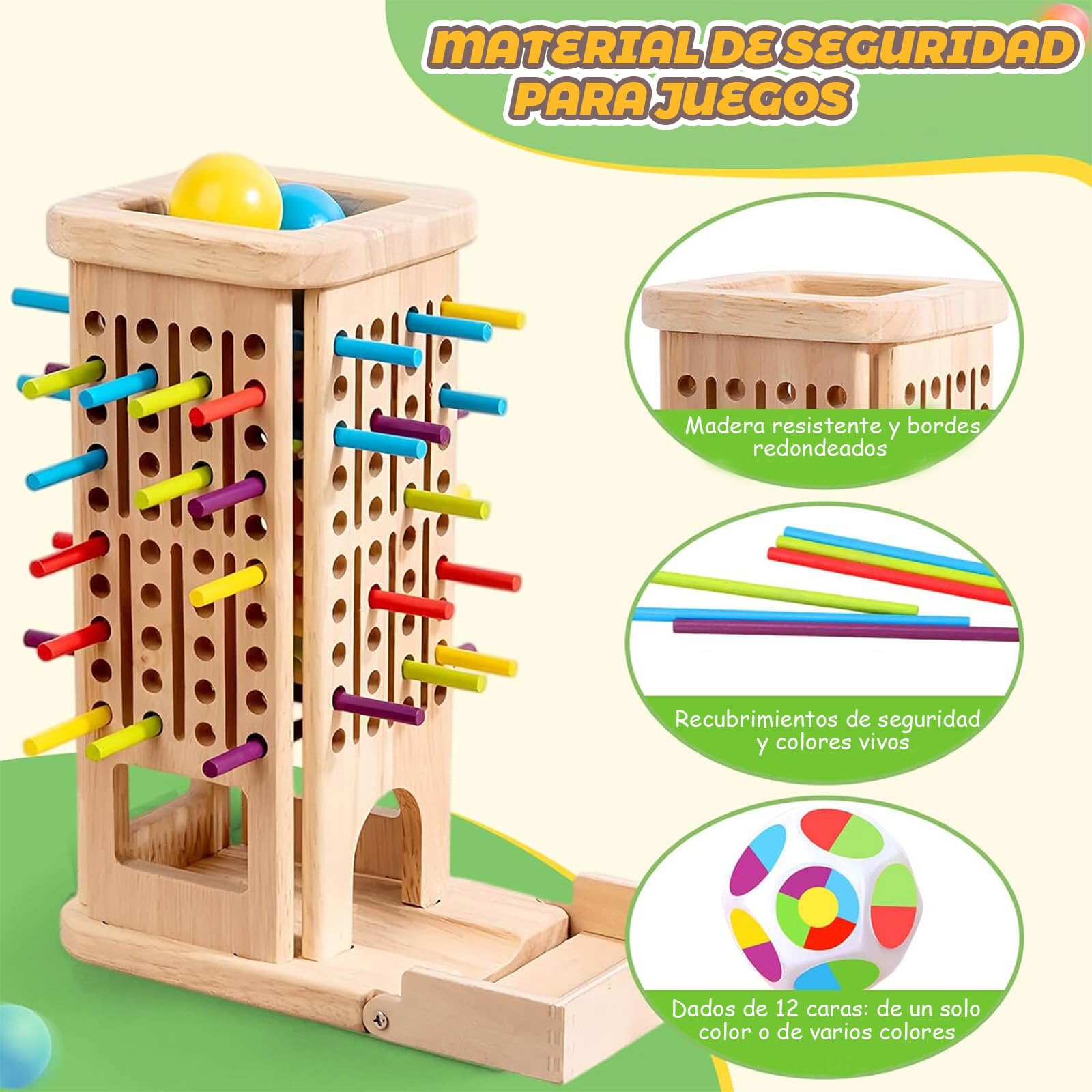 Juego De Torre Montessori Con Dados Y 42 Palos De Madera – Ideal Para Niños De 3 A 6 Años – Desarrolla La Motricidad Fina Y La Lógica En Familia