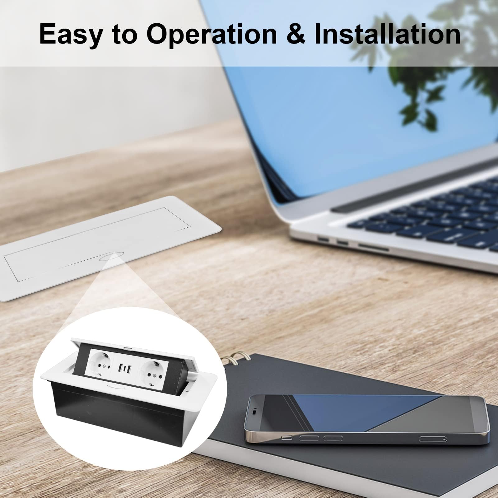 Regletas de Enchufes,Enchufe Multiple Retractible para Escritorio con 2 Enchufes EU,Regletas Enchufes con 2 Puertos USB+Type C para Encimera,Cocina,Taller — view 7