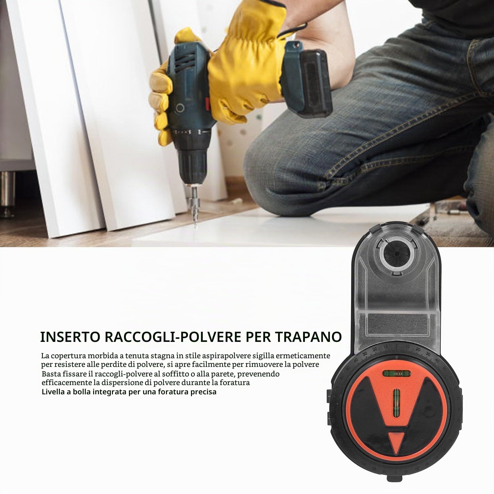 Aspiratore per Trapano Elettrico, Attacco per Raccolta Polvere Foratura 2 in 1 con Livella, Aspiratore a Mani Libere Supporta Punte Trapano 0 a 13 Mm per Forare Nei Muri