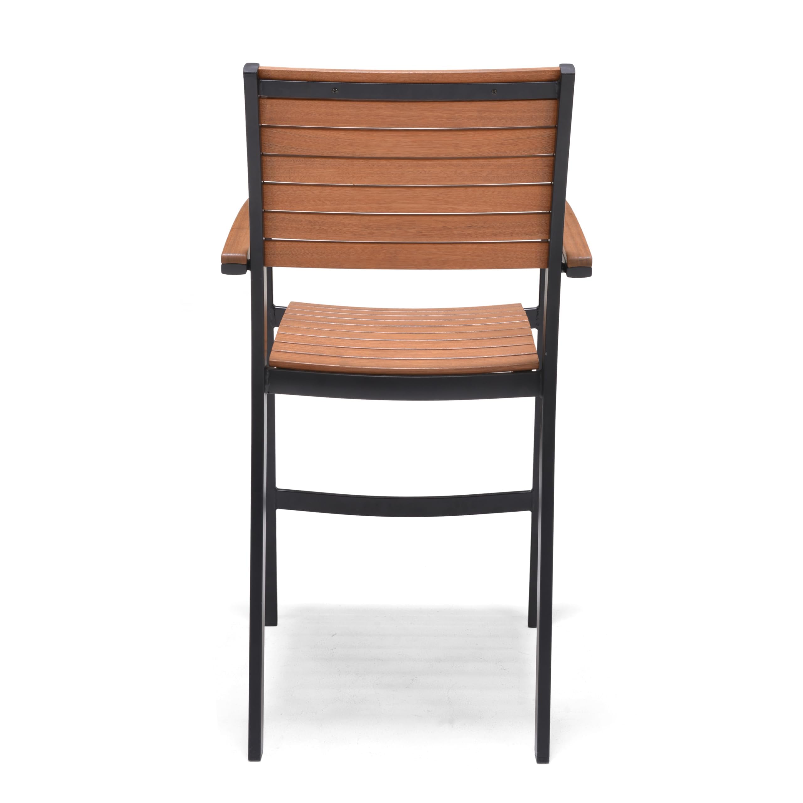 METRO Professional Sgabello da Esterno con Braccioli Lynx, Alluminio/Legno di Eucalipto, Sedia Impilabile, Ideale per Ristorante e Giardino, Marrone/Nero