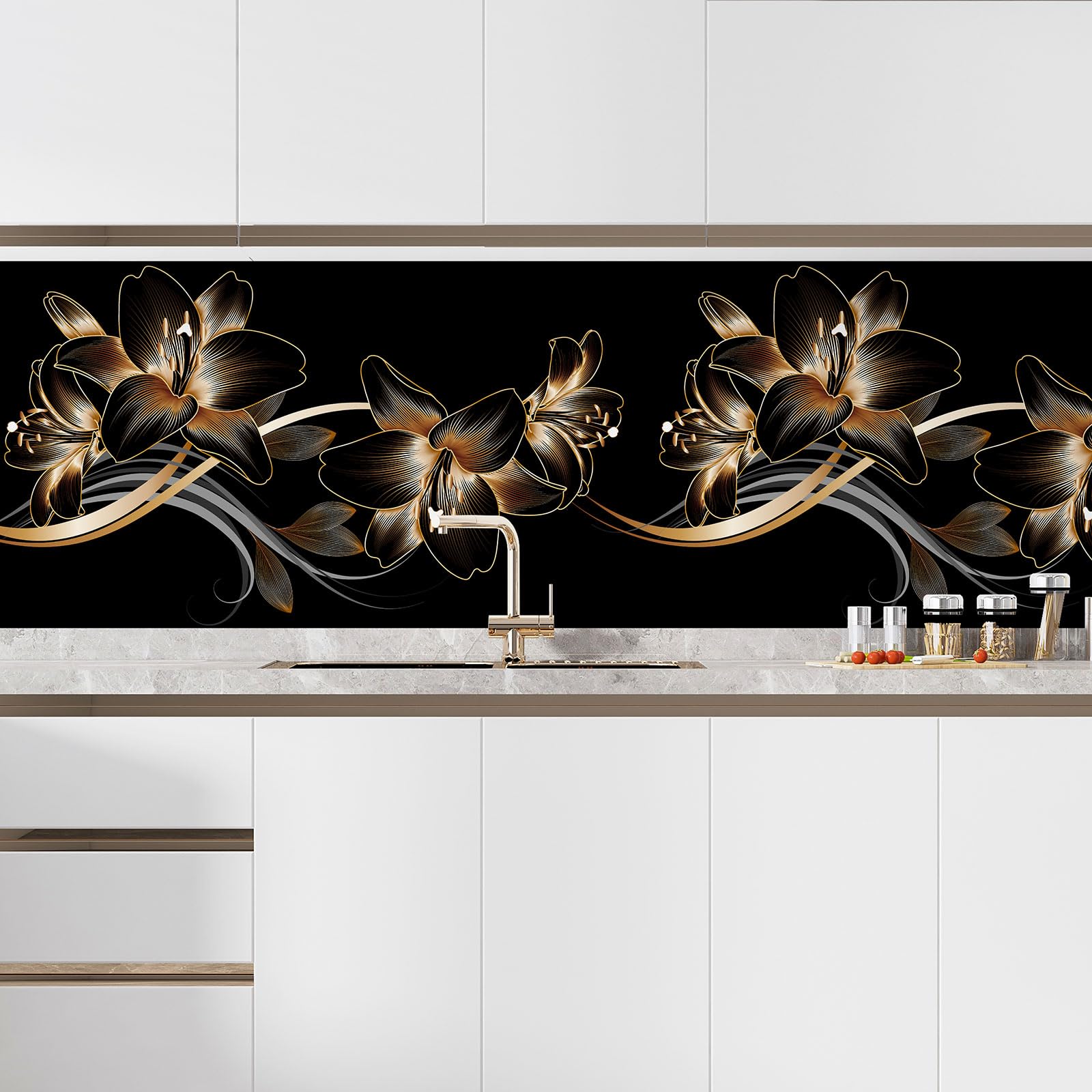 Lumalea Adesivo adesivo per cucina, motivo fiori design 3617681221548, adesivo + protezione lucida, 80 x 140 cm