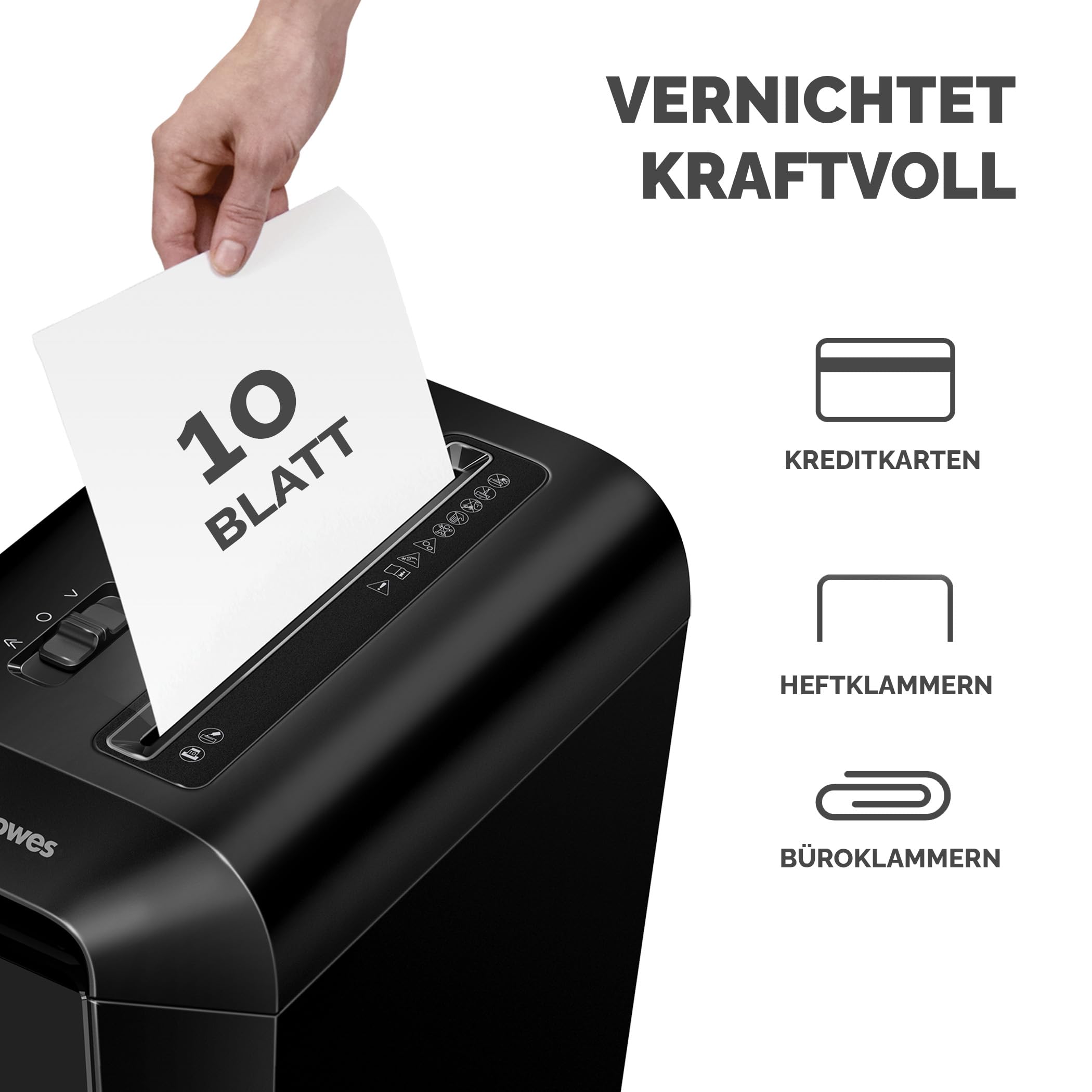 Fellowes Aktenvernichter LX65 Premium Bundle mit Öl, Papierschredder, 12-Blatt-Partikelschnitt, Aktenvernichter P4, Schredder für Büro und Homeoffice, 19L Papierkorb, verarbeitet Kreditkarten, Schwarz