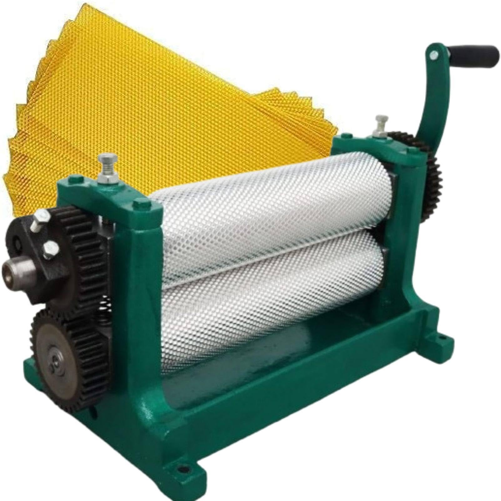 Manuelle Bienenwachs-Walzenpresse für Mittelwände, Bienenwachsplattenwalzwerk, 50 x 280 mm Walzen aus Aluminiumlegierung, Zellengröße optional für die Bienenzucht 4.9㎜
