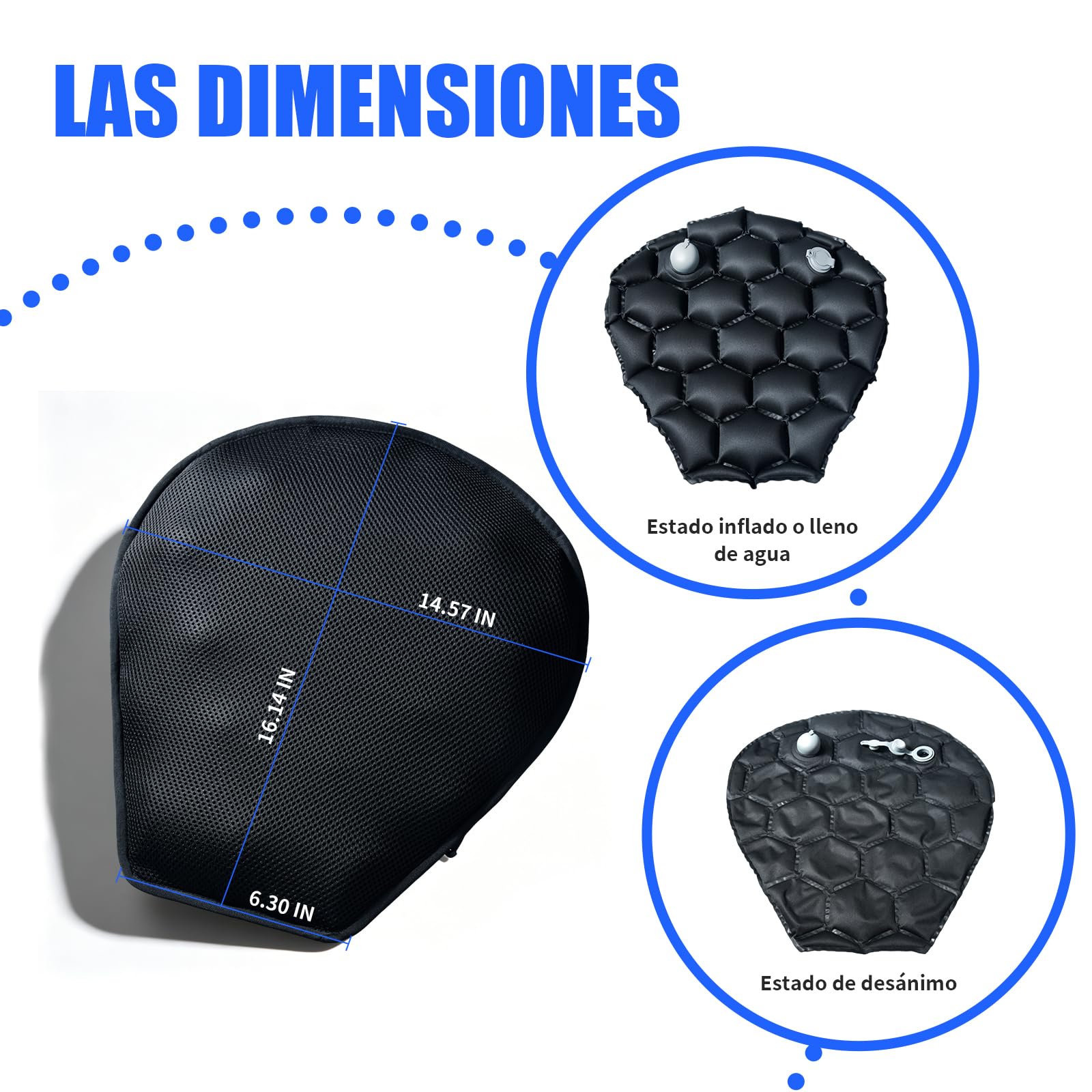 Cojín para Asiento de Moto – Inflable y Rellenable con Agua 2 en 1, Amortiguación Universal, Diseño Ergonómico, Base Antideslizante y Correas, Ideal para Viajes Largos (Negro)