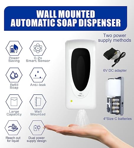 Miniatura 7 de Dispensador automático de desinfectante de manos para montaje en pared, dispensador líquido de desinfectante de manos, dispensador de jabón de manos