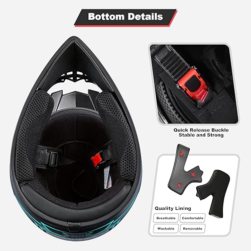 Miniatura 5 de Casco de motocross juvenil para niños, aprobado por el DOT, equipo de seguridad de cara completa para bicicleta de montaña, ATV, motocross con