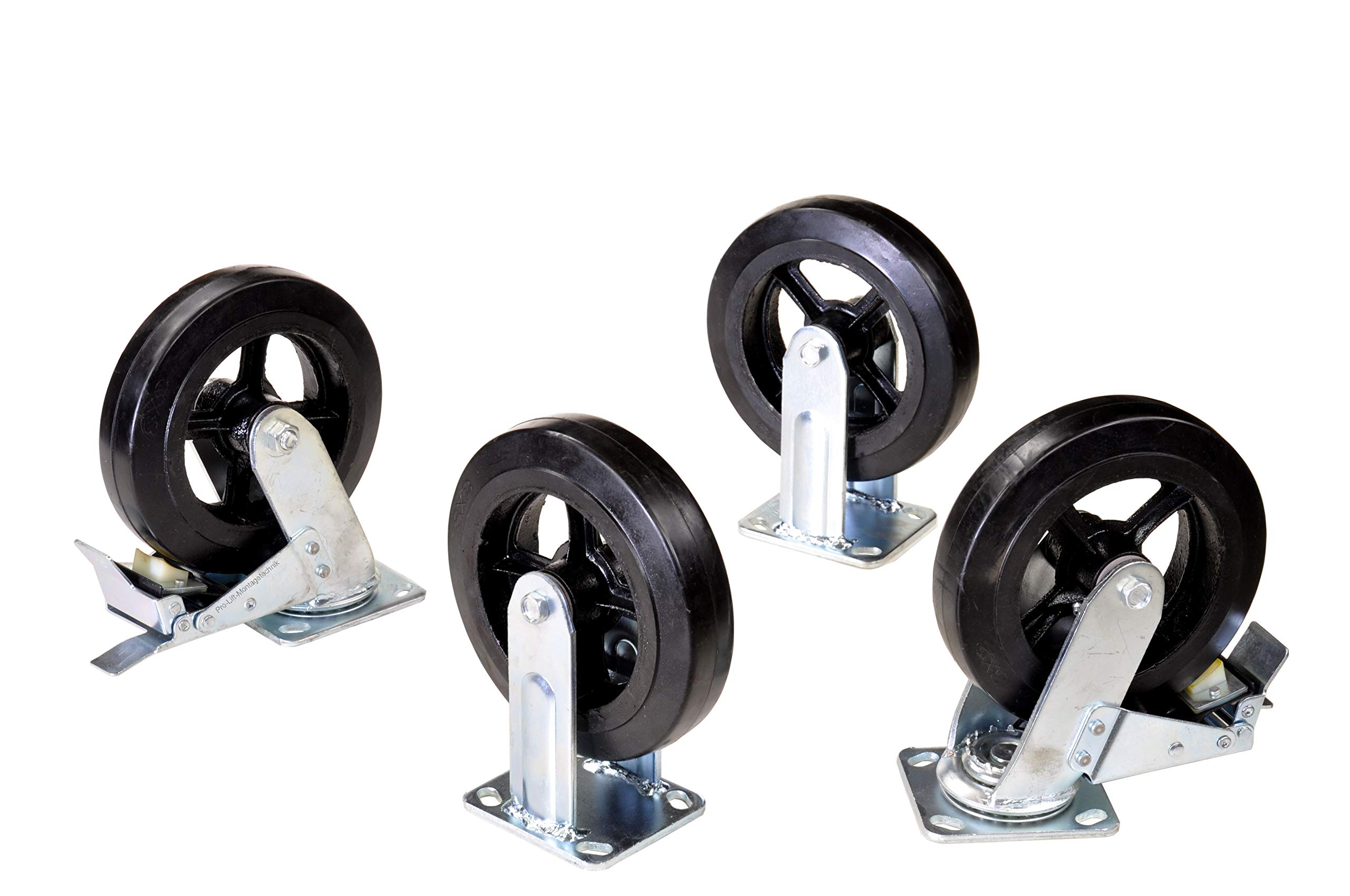 2 Stück Bockrollen & 2 Stück Lenkrollen je 270 kg, Gummirollenbelag