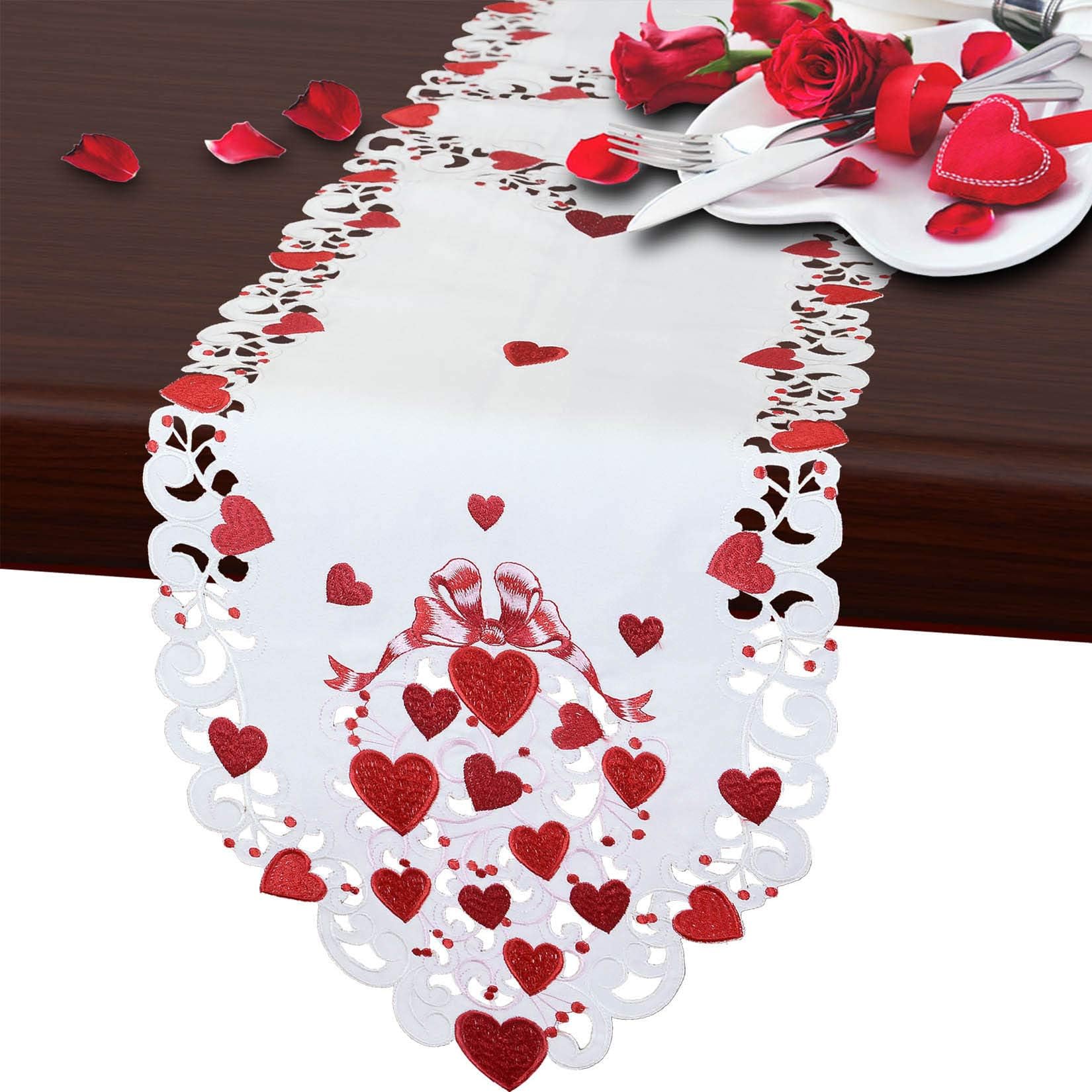 Grelucgo Embroidered Table Runner for February 14th Valentine's Day (14x90 inches)