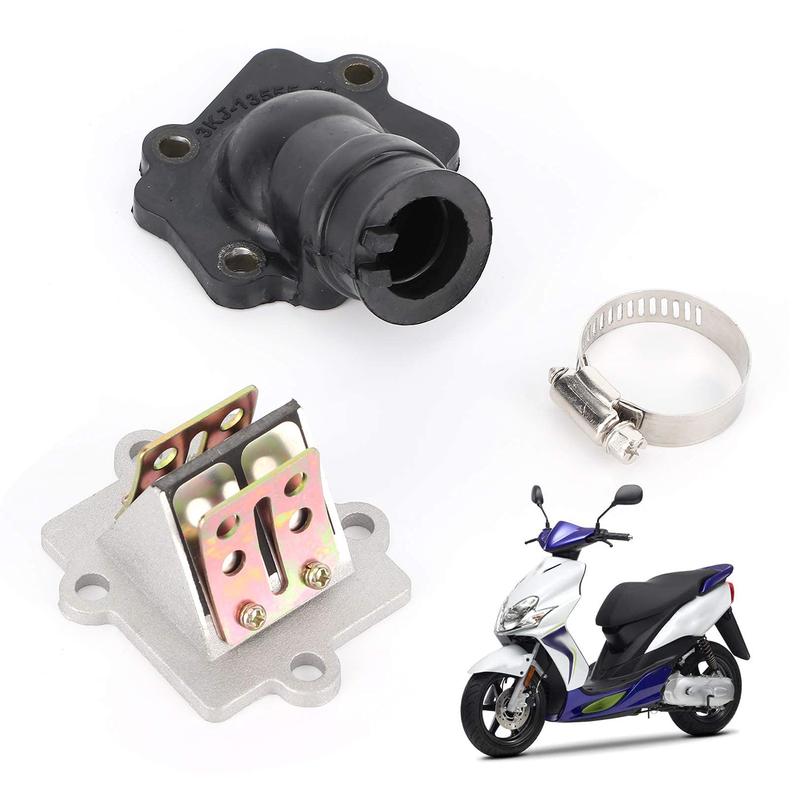 Colector de admisi¨®n de Motocicleta Aramox Apto para Motor Jog Vino Zuma BWS Minarelli de 2 Tiempos 49 50 colector de admisi¨®n + v¨¢lvula de leng¨¹ETA